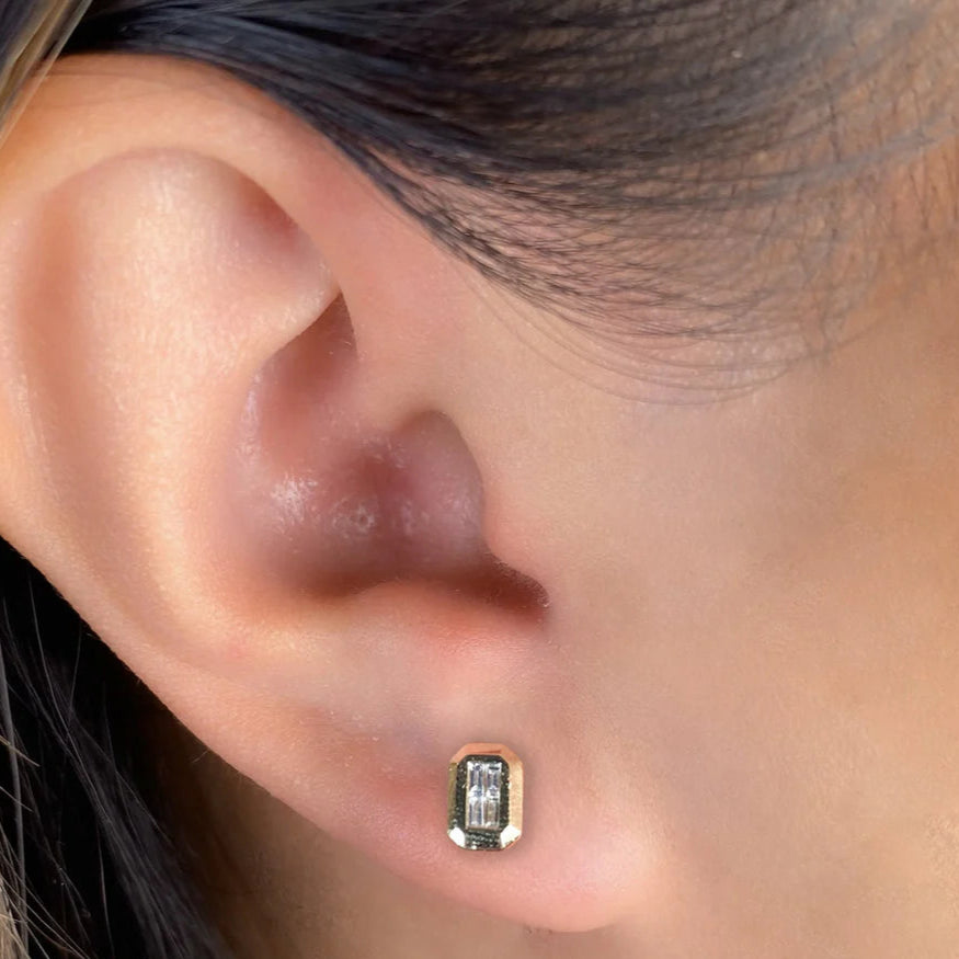 Diamond Baguette Geo Cut Stud Earrings