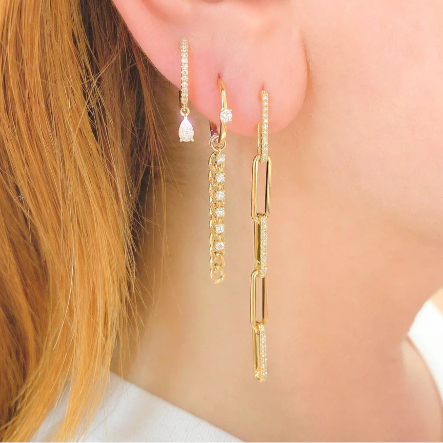 Diamond Link Huggie Earrings