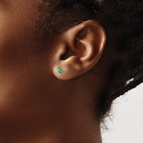 Diamond and Oval May/Emerald Birthstone Earring - SINGLE