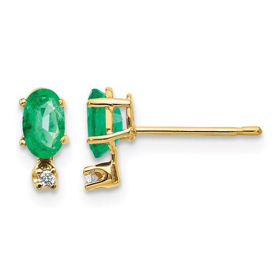 Diamond and Oval May/Emerald Birthstone Earring - SINGLE