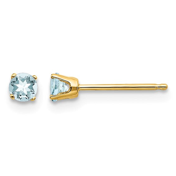 Round March/Aquamarine Post Earring - SINGLE