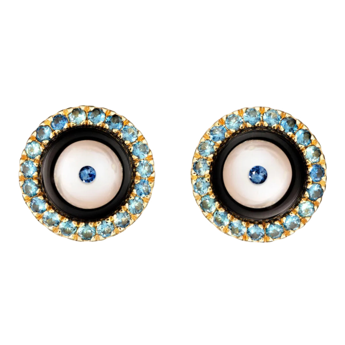 Onyx Studs with Blue Sapphires