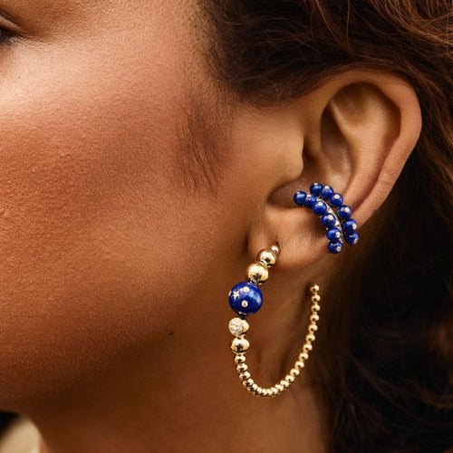 Beaded Lapis Hoop Earrings