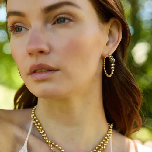 Beaded Lapis Hoop Earrings
