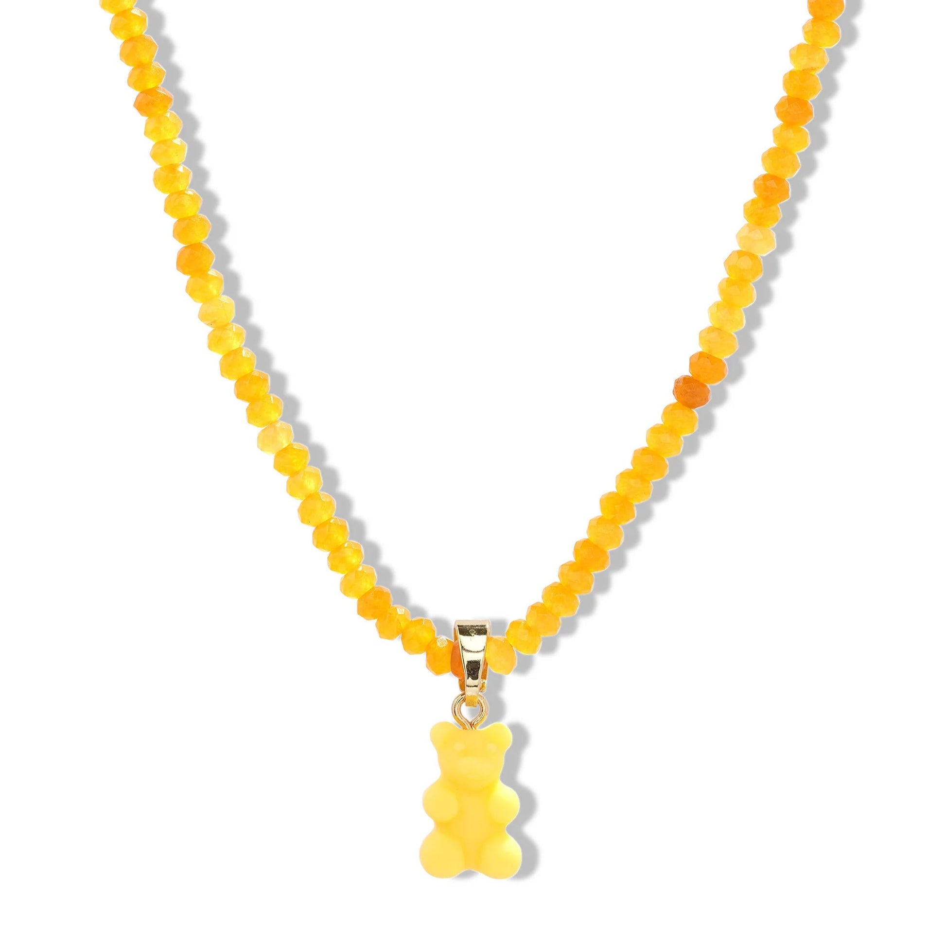 Beaded Nostalgia Bear Necklace - Yellow