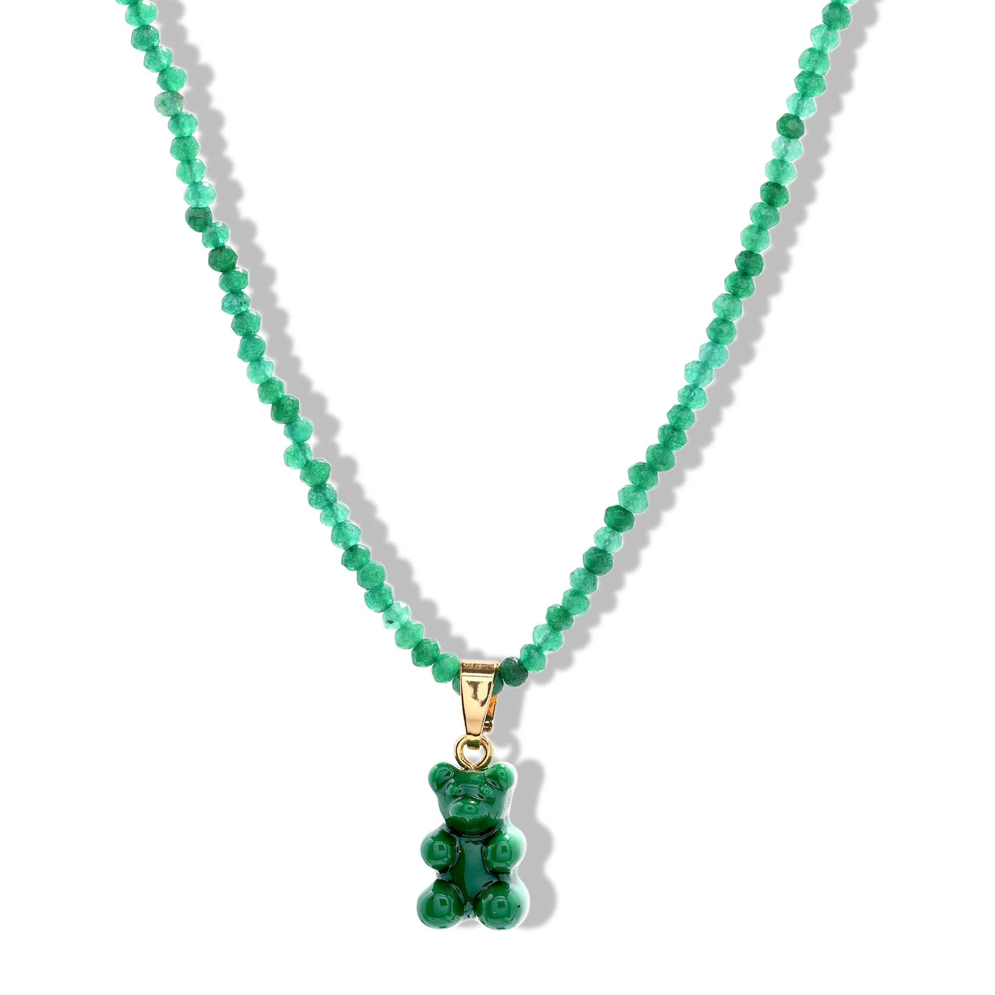 Beaded Nostalgia Bear Necklace - Emerald