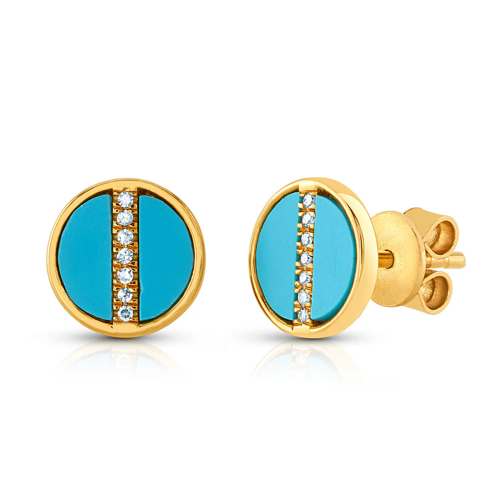 Diamond & Turquoise Disc Stud - Single