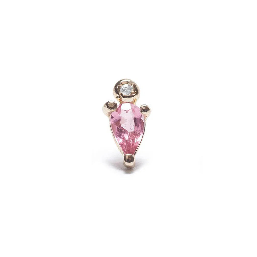 Droplet with Pink Tourmaline - Piercing Stud