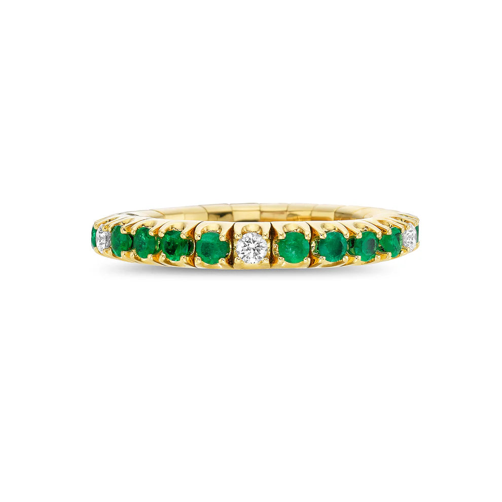 Gold Emerald and Diamond Stretch Ring