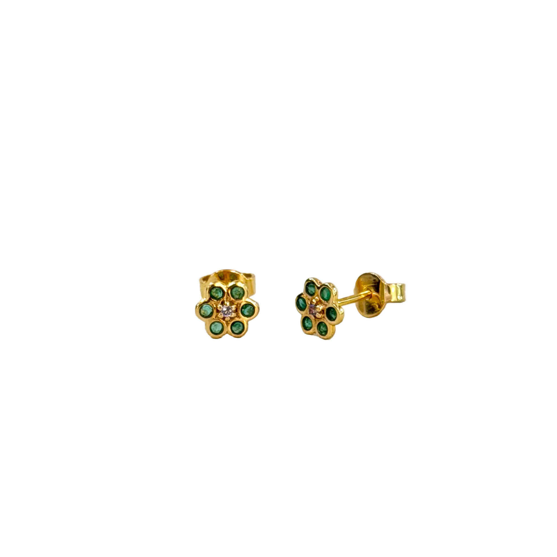 Emerald Flower Stud Earrings - Single