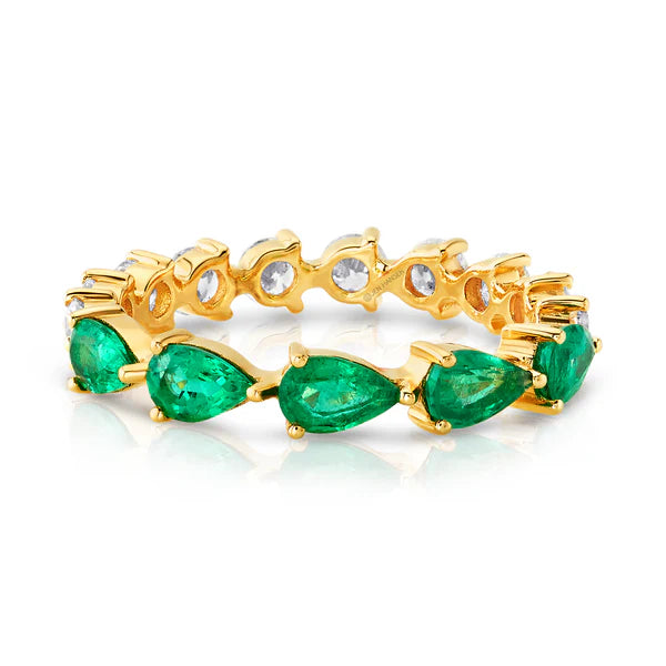 Half-Pear Emerald Half-Round Diamond Eternity Ring