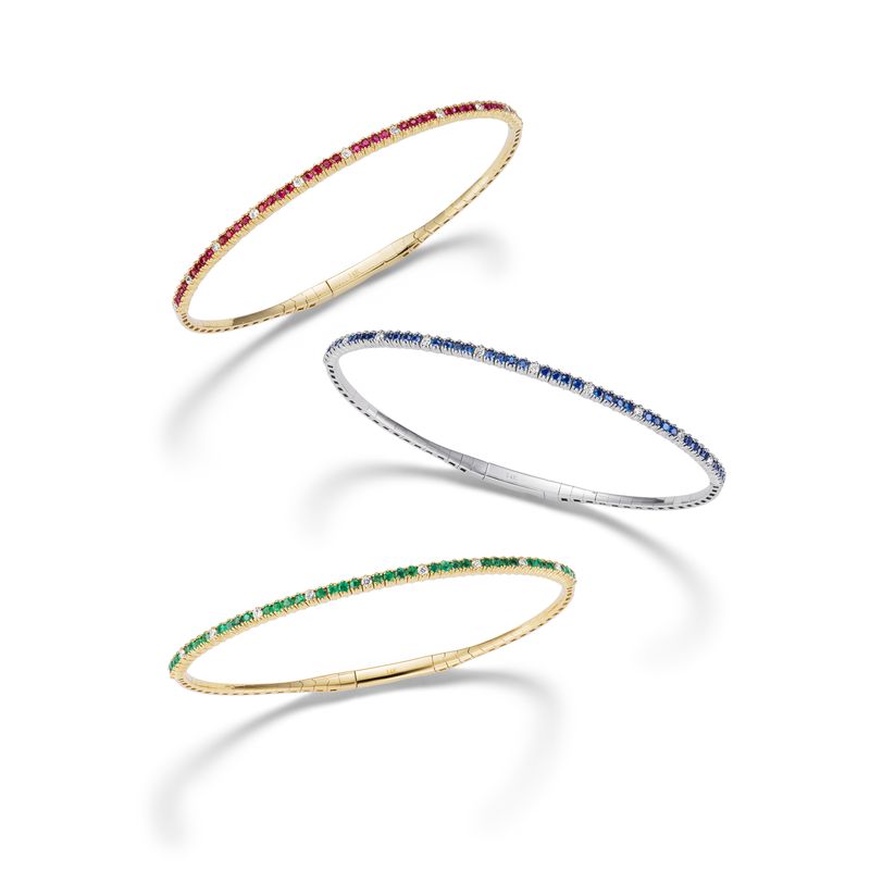 Halfway Emeralds and Diamond Flexible Bracelet