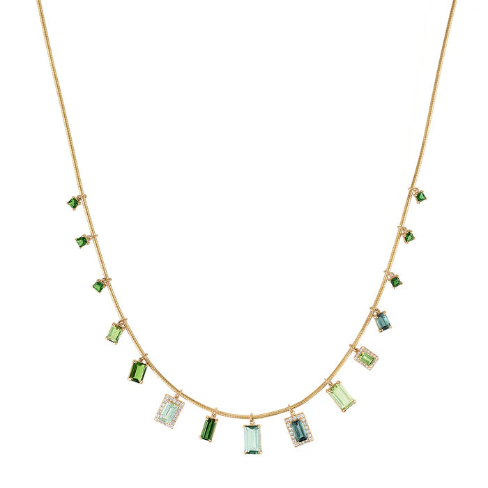 Mixed Green Tourmaline Beryl  Diamond Collar