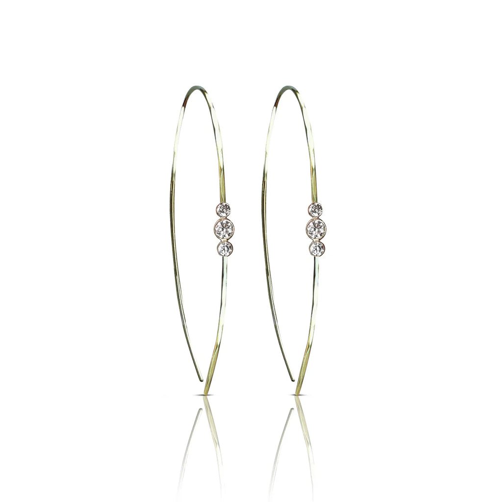 Hammered 3 Diamond Earrings