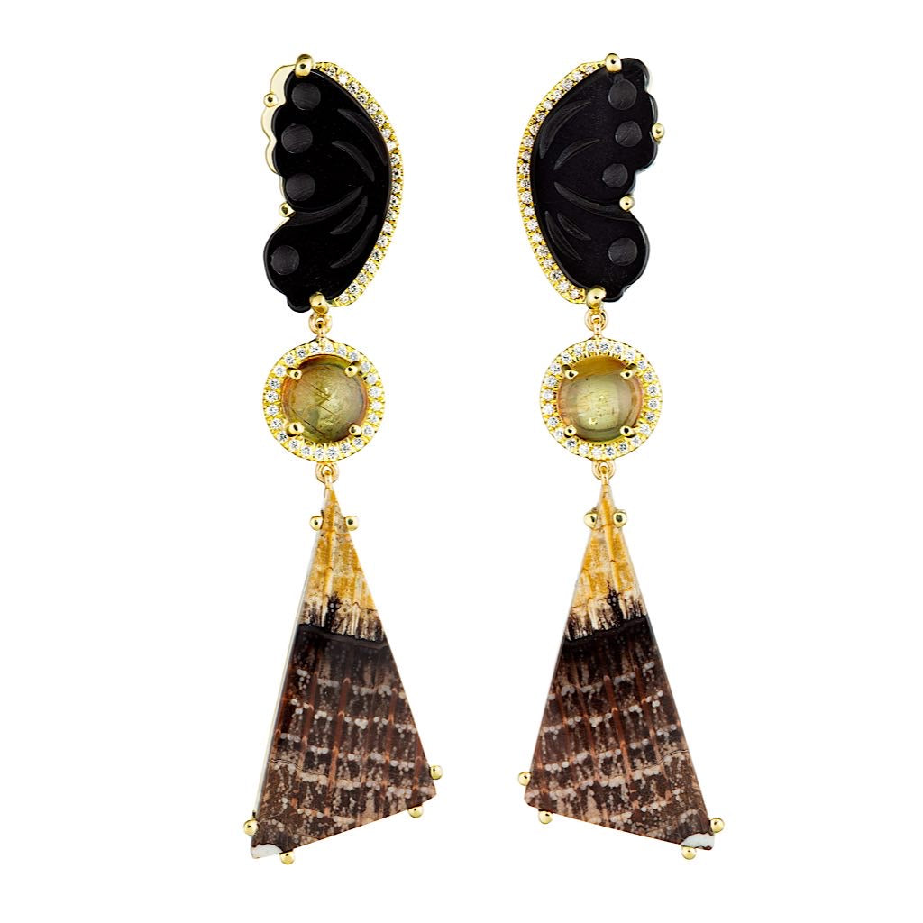 Fossil Sequoia Earrings on Onyx Butterfly