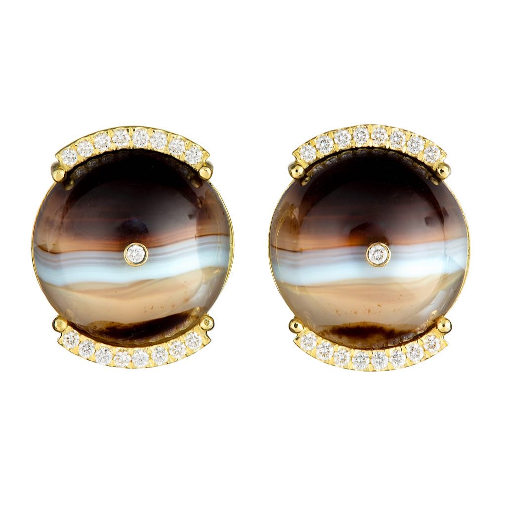 Striped Agate Clipback Earrings