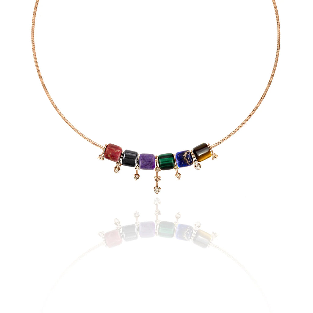 Corda Chain with Gemstone Cubes and Diamond