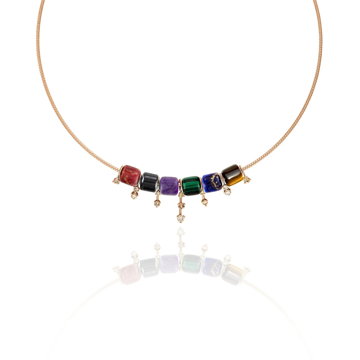 Corda Chain with Gemstone Cubes and Diamond