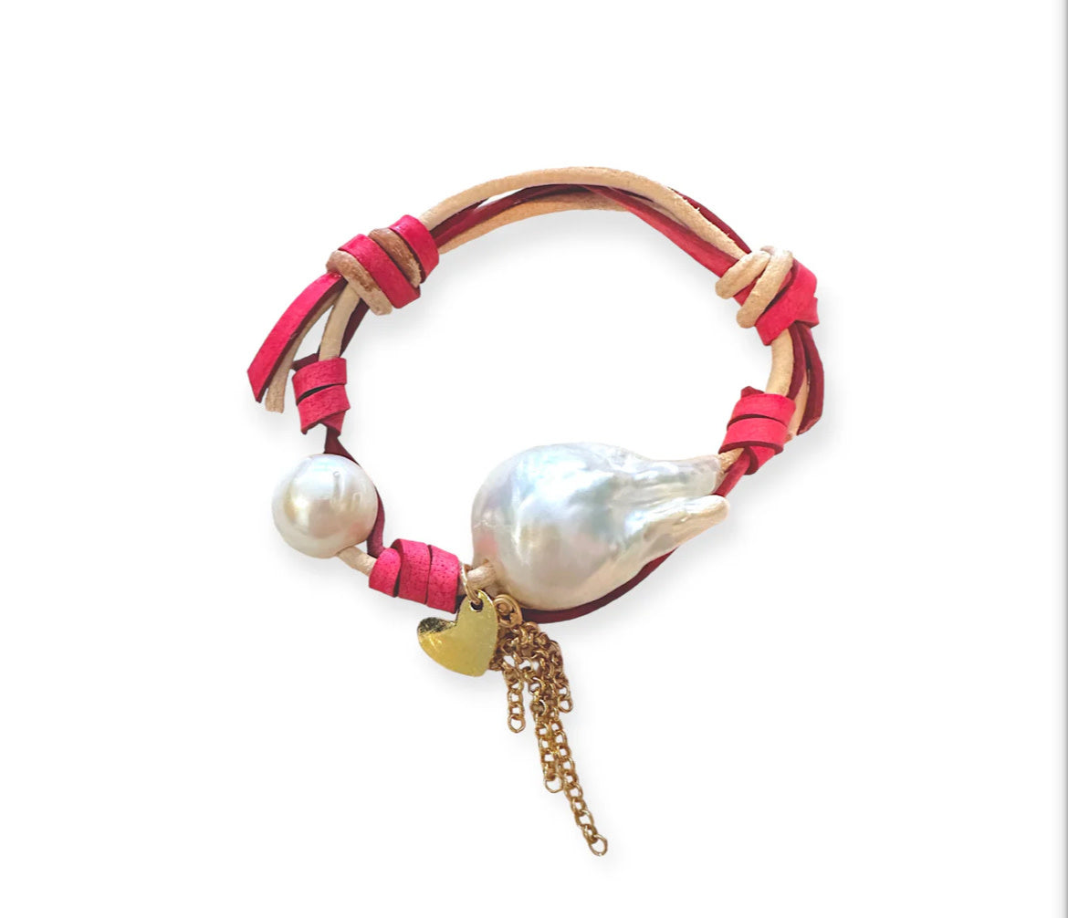 Leather FWP & Gold Heart Bracelet