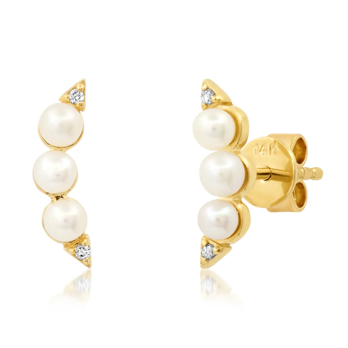 Three Pearl Diamond Stud - SINGLE