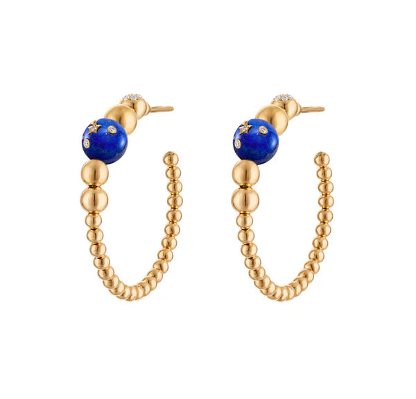 Beaded Lapis Hoop Earrings