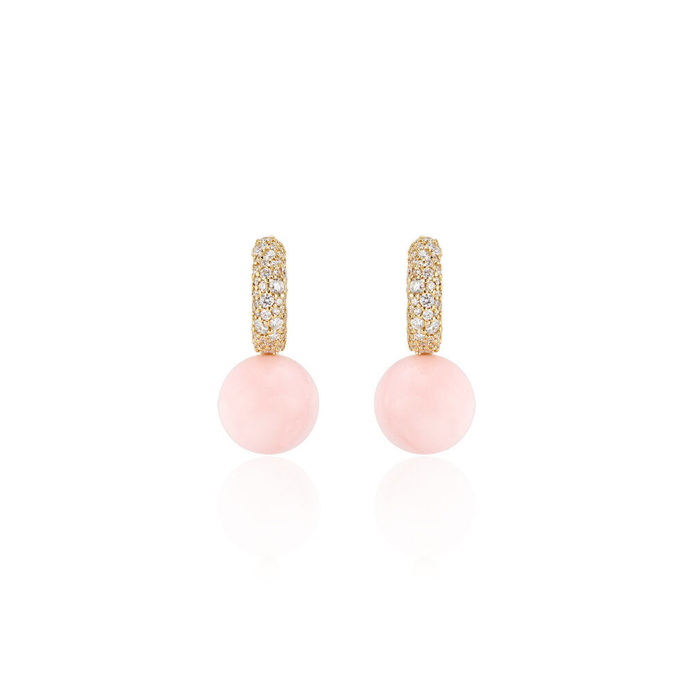 Pave Mini Hoop with Large Pink Opal