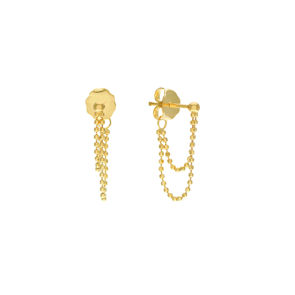 Diamond-Cut Bead Chain Duo Huggie Earrings - Pair