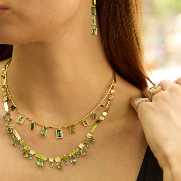 Mixed Green Tourmaline Beryl  Diamond Collar