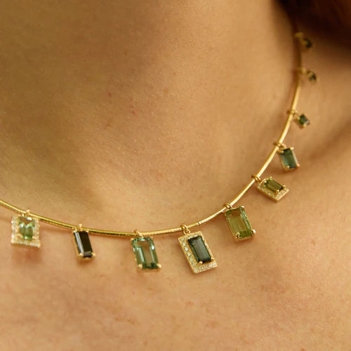 Mixed Green Tourmaline Beryl  Diamond Collar