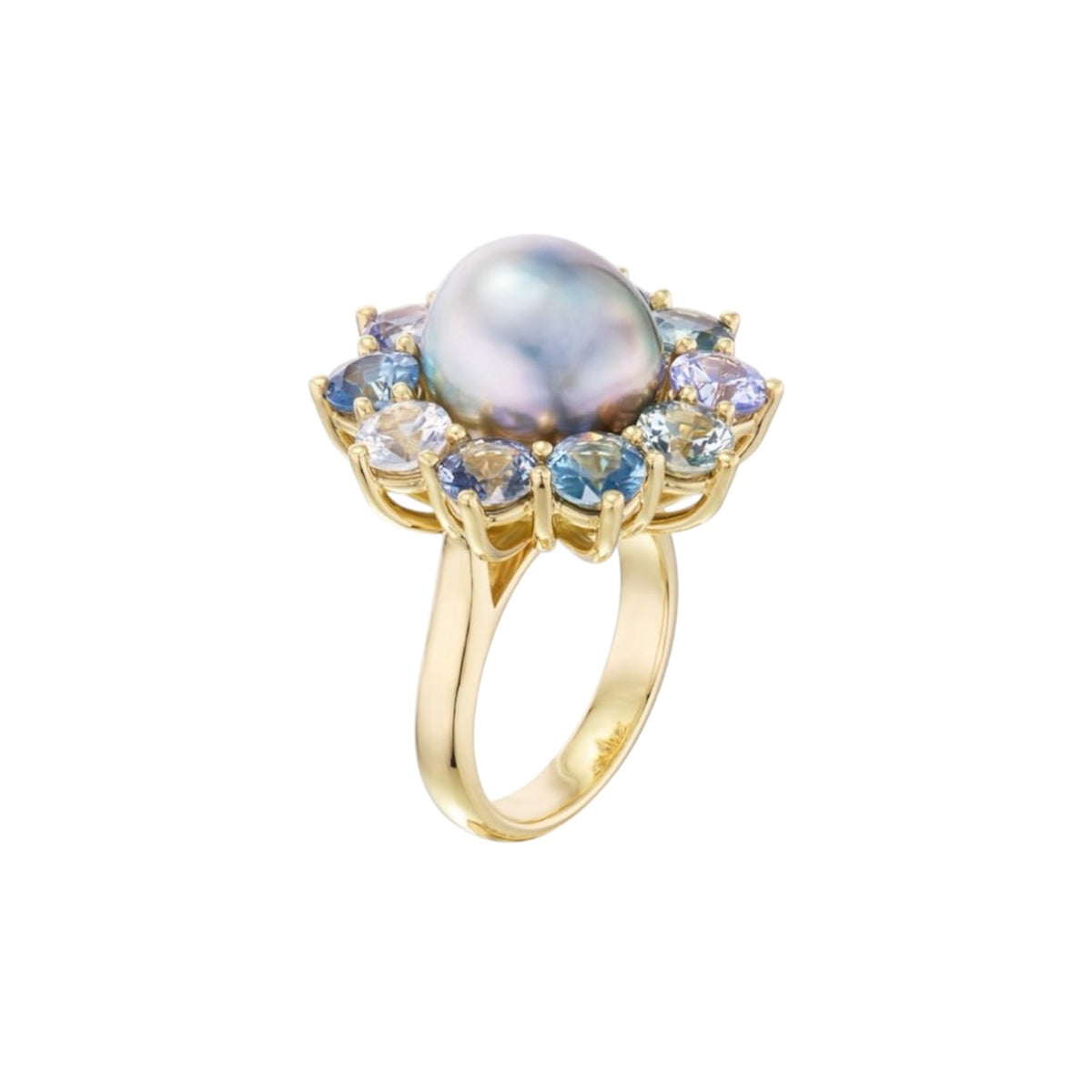 Sapphire & Tahitian Pearl Flower Ring
