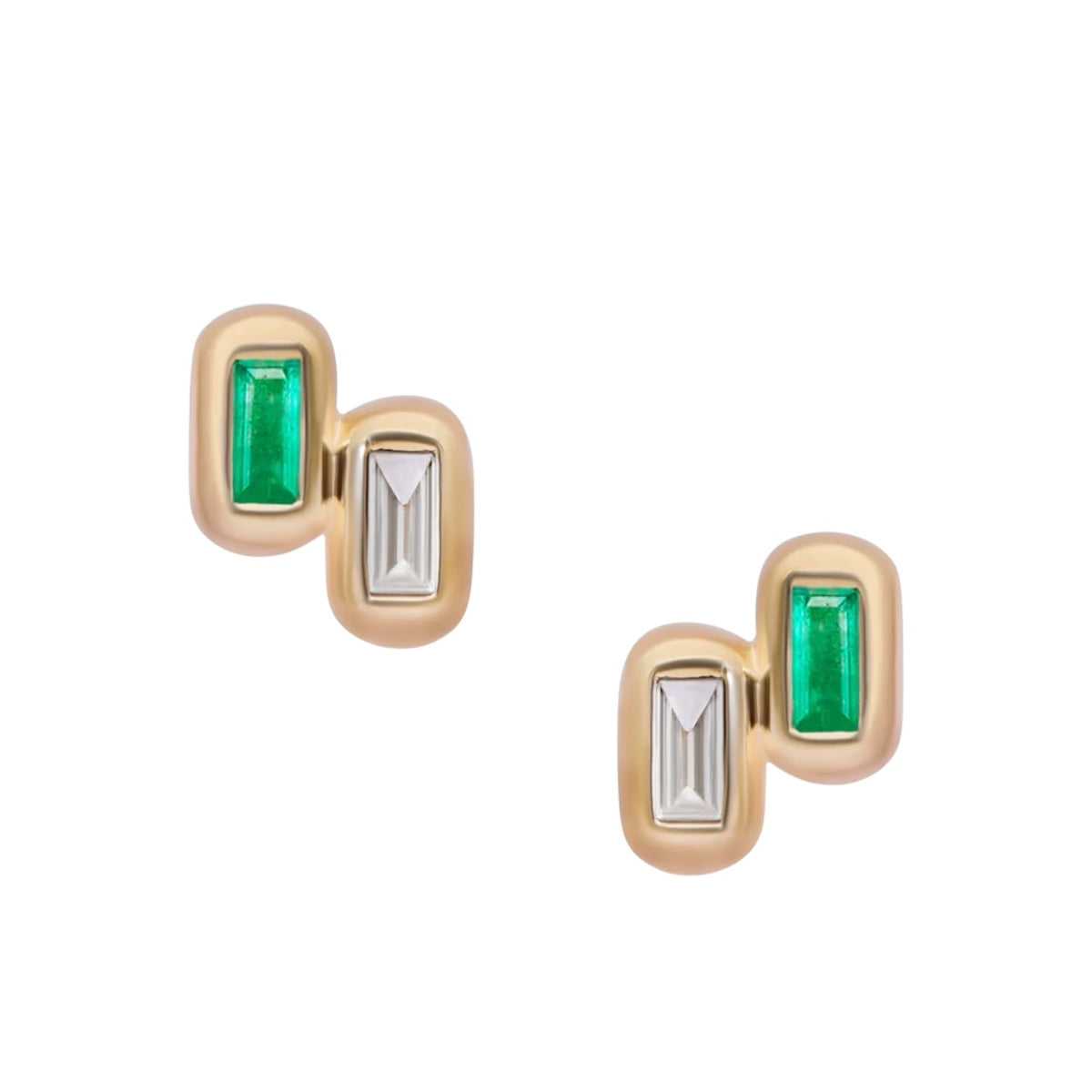 Diamond & Emerald Duo Studs - Pair