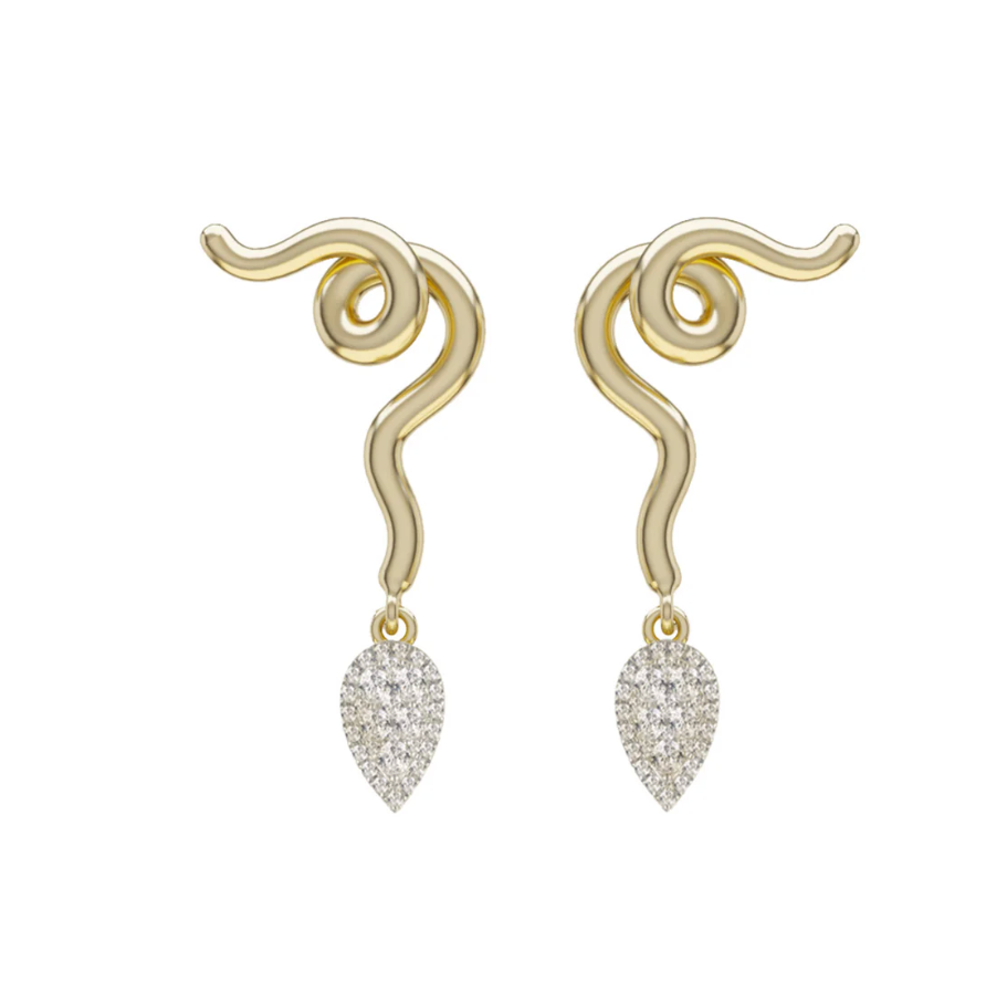 Vine Earrings with Diamond Drop