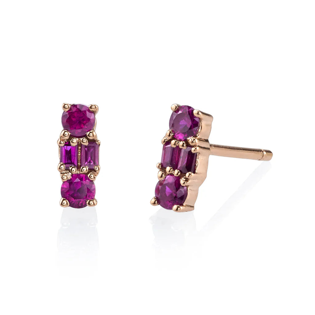 Half-Pair Mixed Cut Ruby Bar Stud Earring