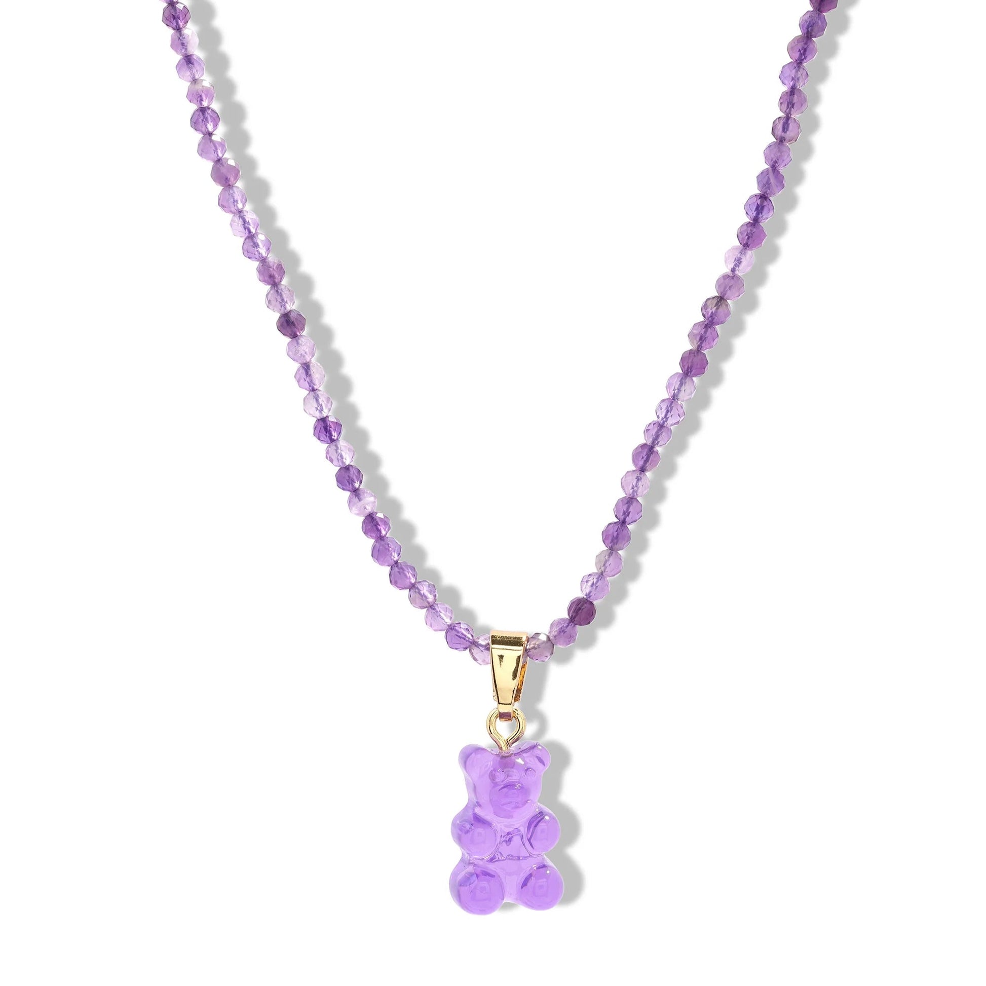 Beaded Nostalgia Bear Necklace - Purple