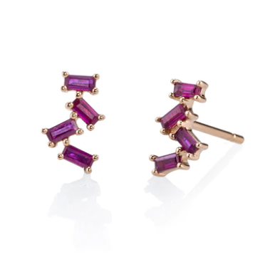 Ruby Baguette Stud Earrings SINGLE