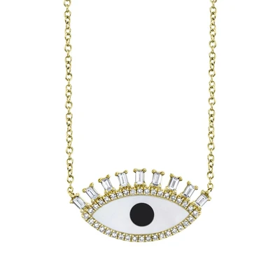 Diamond, Onyx & Mother of Pearl Eye Necklace