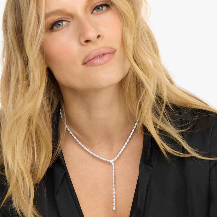 Silver Pave Serpent Lariat Necklace 18"