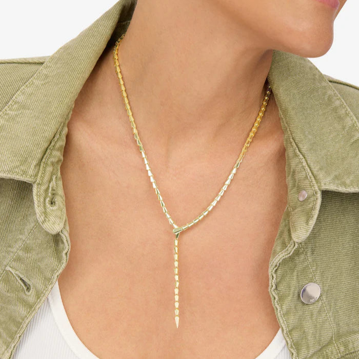 Gold Serpent Lariat Necklace