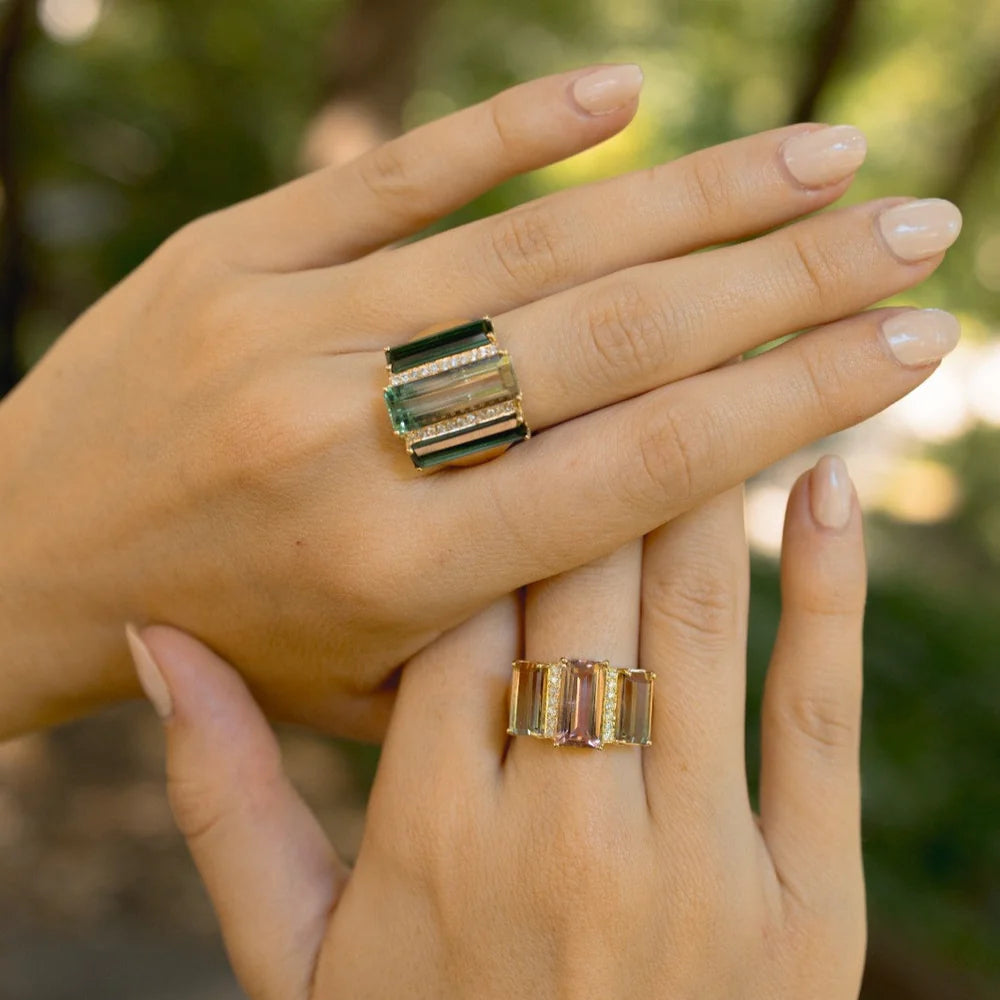 Bicolor and Green Tourmaline Diamond Ring