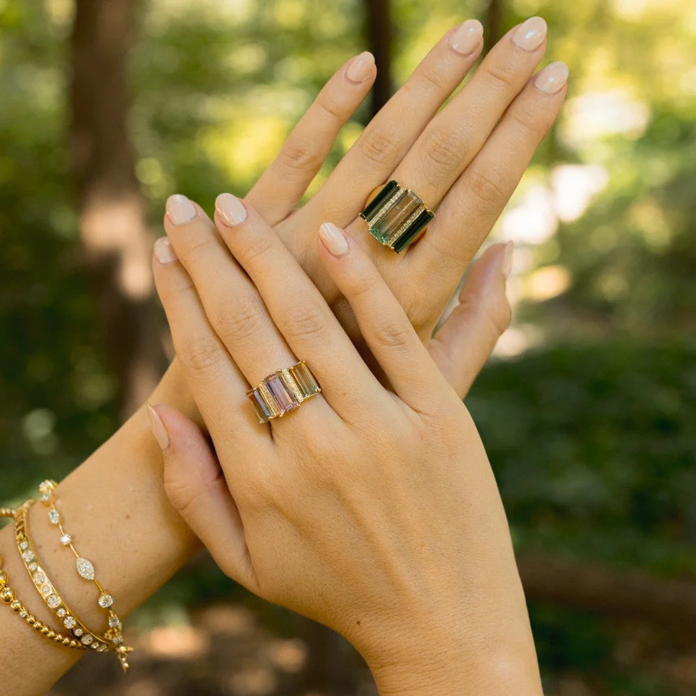 Bicolor and Green Tourmaline Diamond Ring