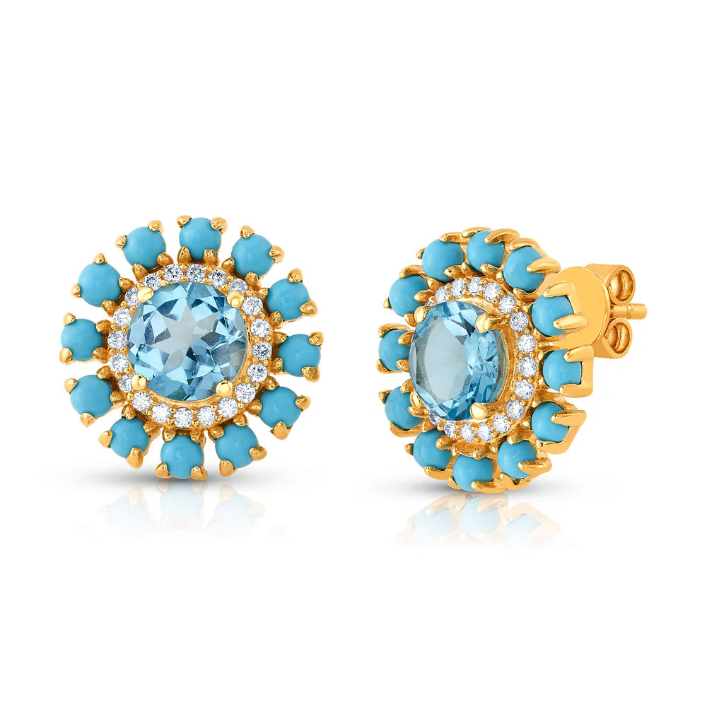 Turquoise and Diamond Blossom Studs