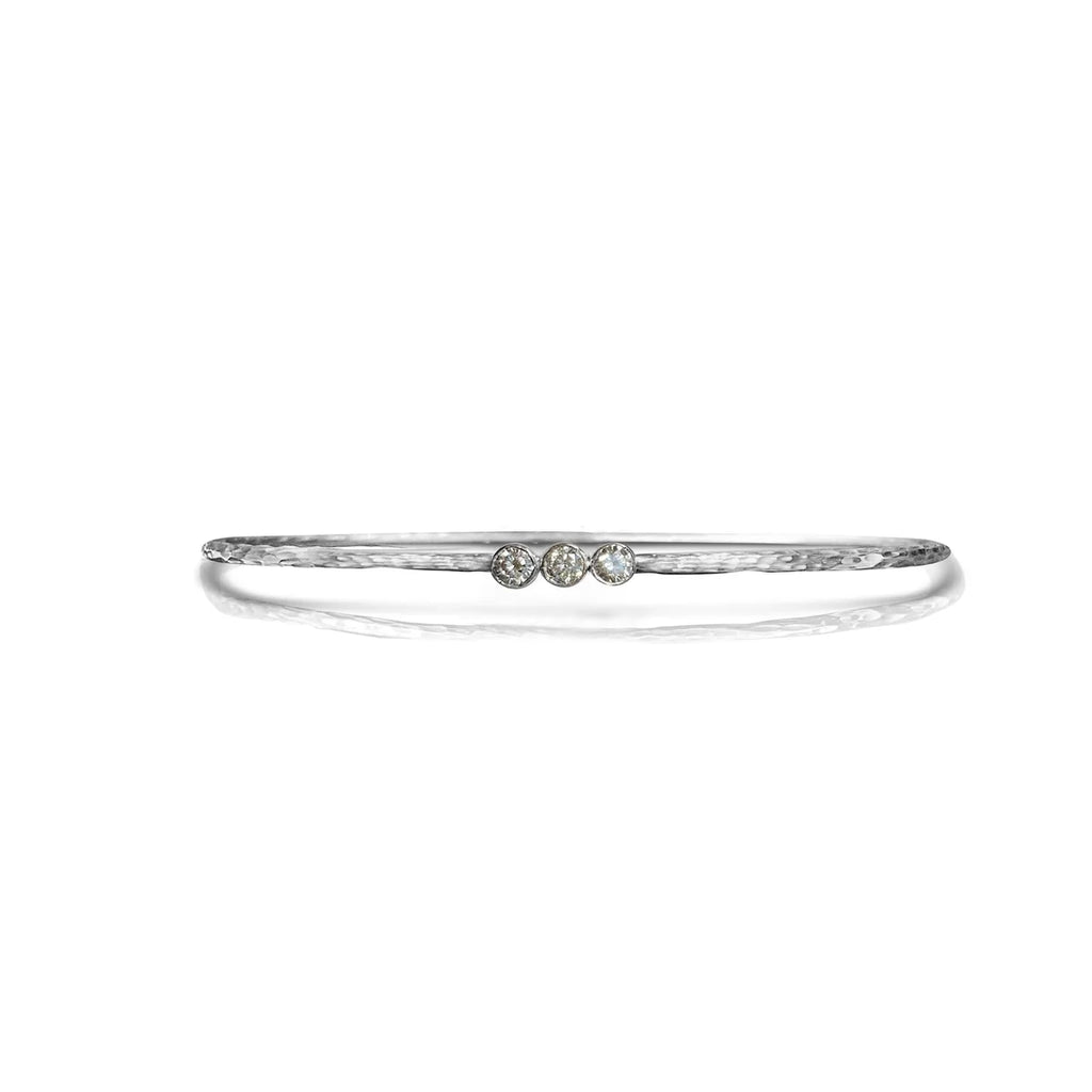 Three Diamond Hammered Bezel Bracelet - White Gold