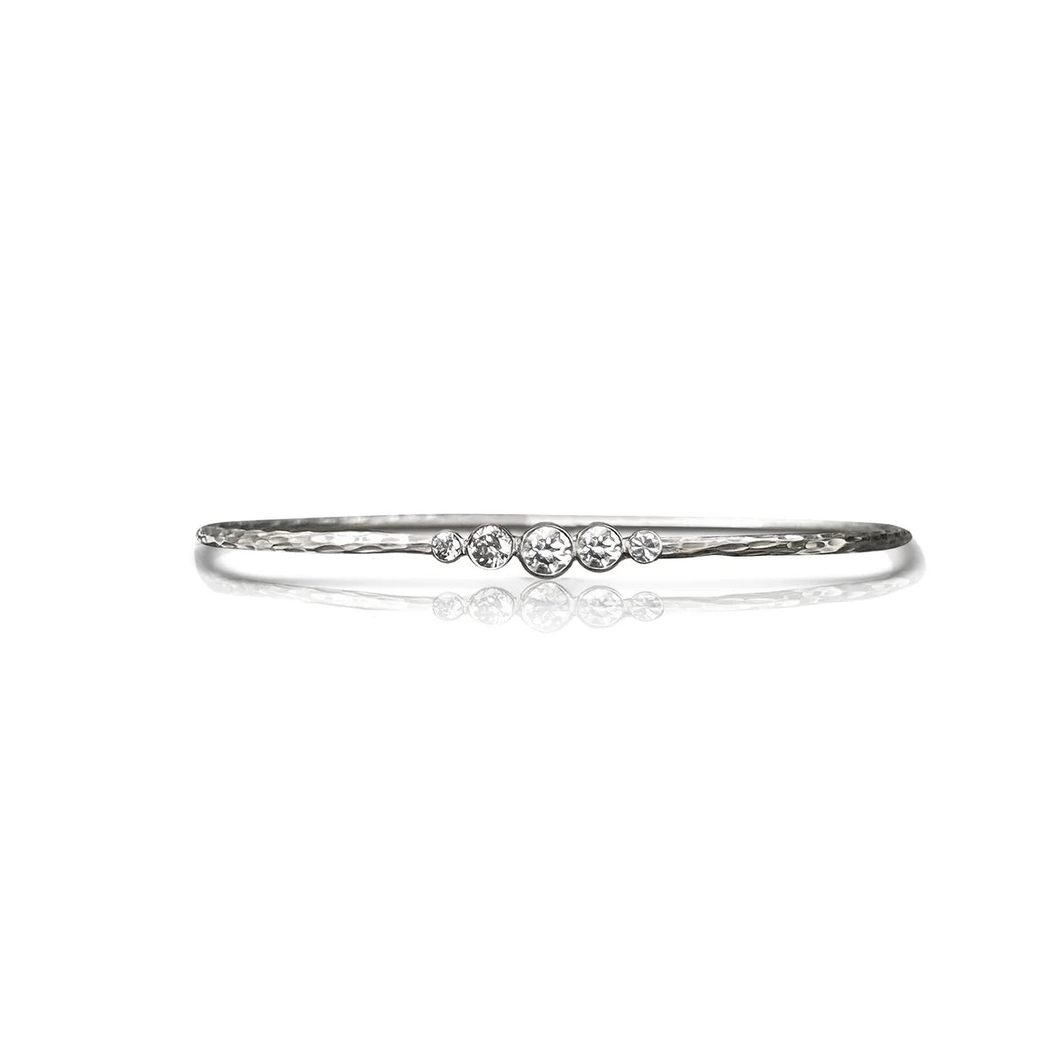 5 Diamond Hammered Bezel Bracelet - White Gold