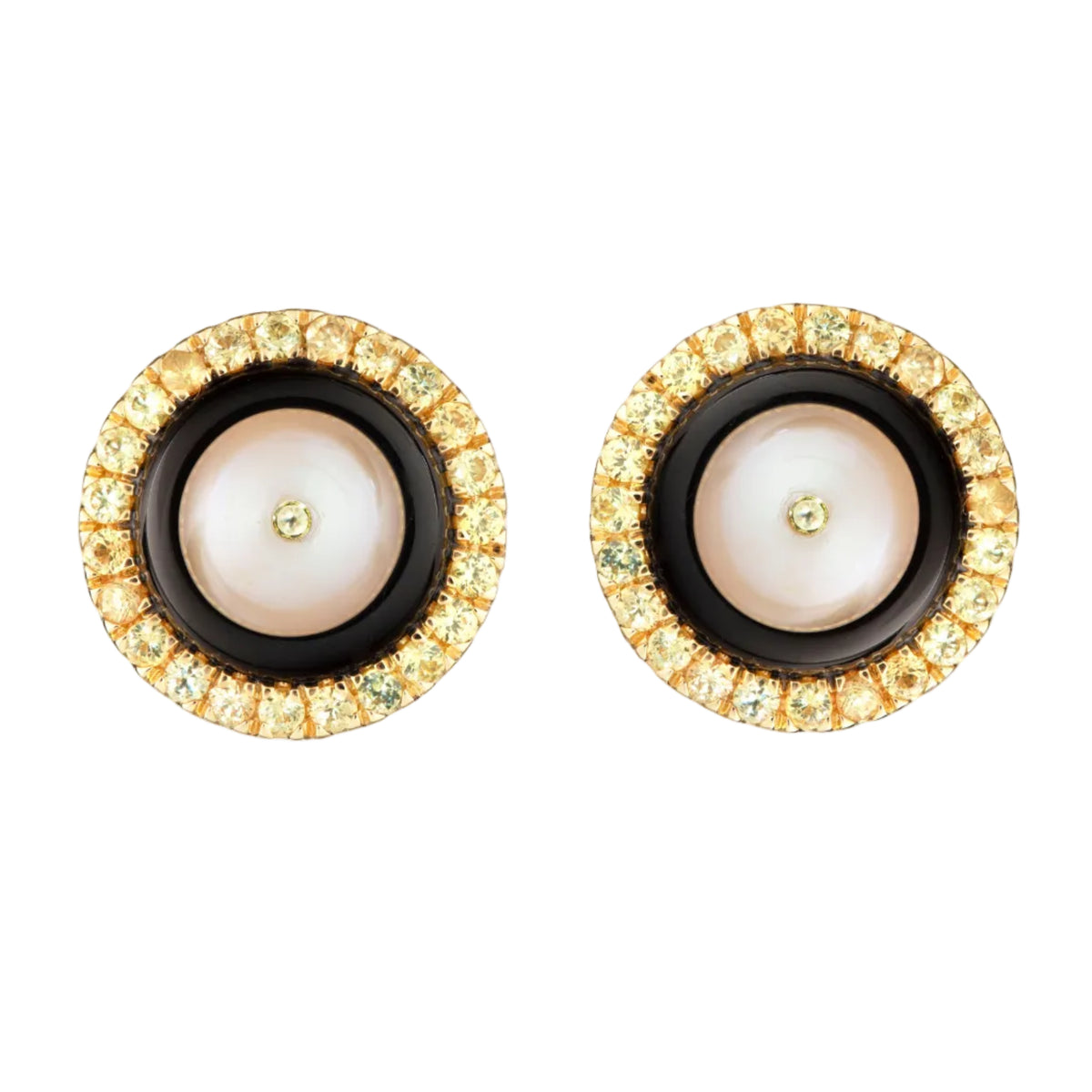 Onyx Studs with Yellow Sapphires